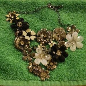 Floral Gold and Black Statement Necklace